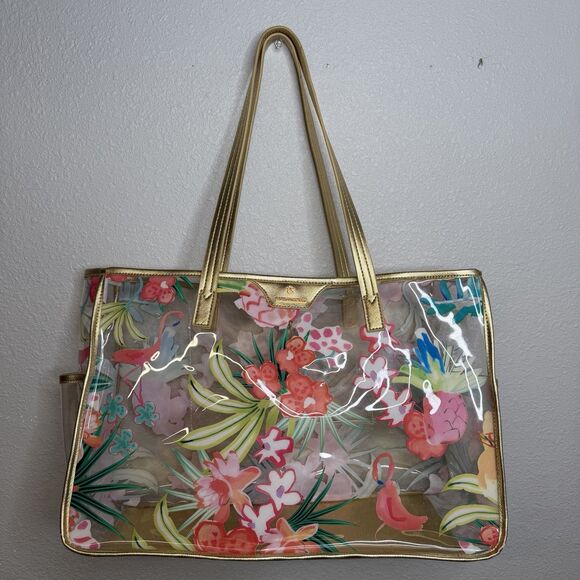 Spartina 449 Retreat Clear Beach Tote Flamingo Floral Clear - Picture 1 of 4